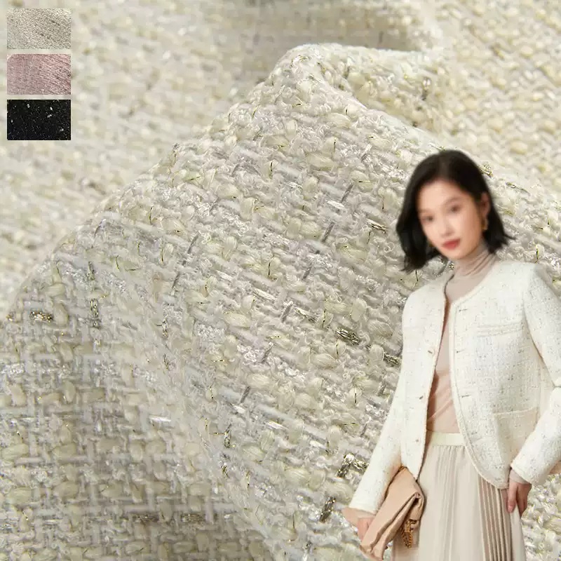 Beige Color and Gold Wire Yarn - Sewing Tweed Fabric recension och pris