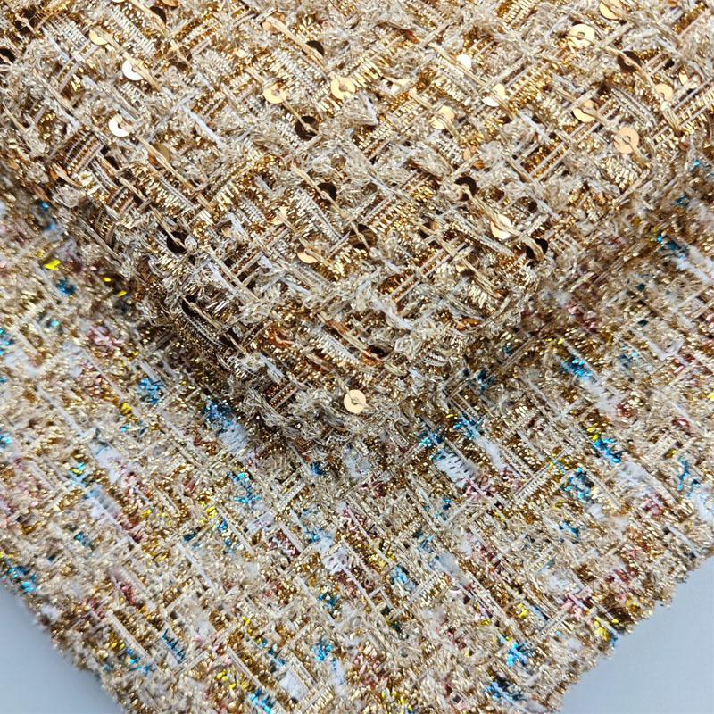 Gold Wire and Sequin Yarn-Dyed - Sewing Tweed Fabric recension och pris