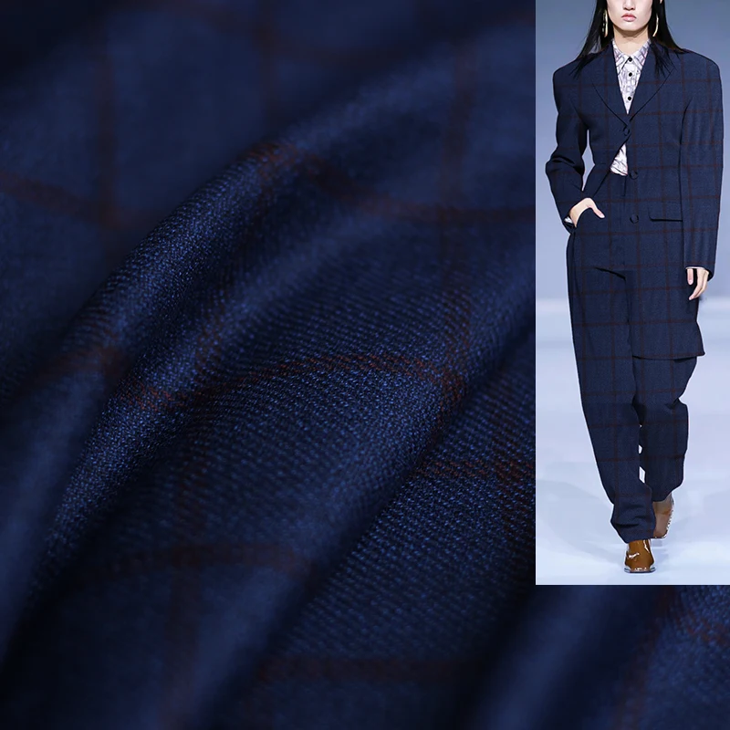 Redraspberry Blue Plaid Worste - Sewing Tweed Fabric recension och pris