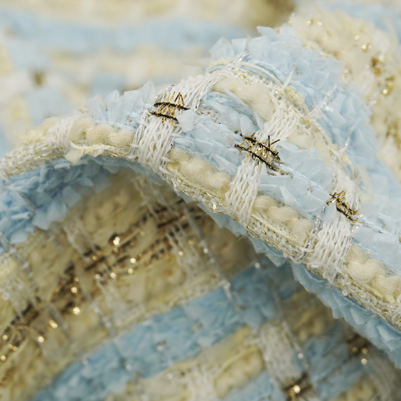 Blue Gold Interlace Plaid Twee - Sewing Tweed Fabric recension och pris