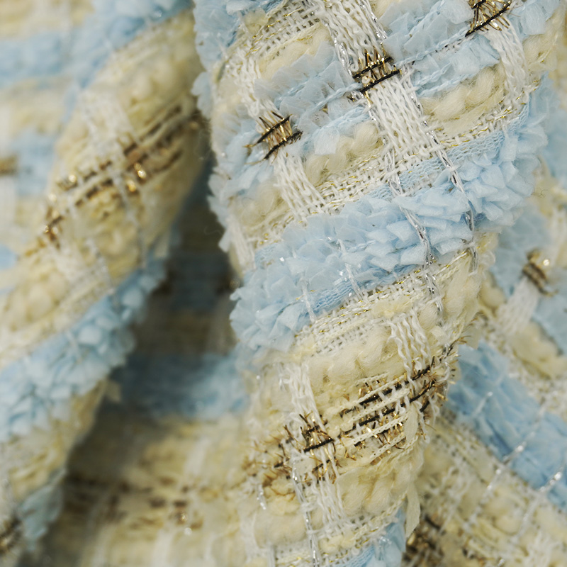 Blue Gold Interlace Plaid Twee - Sewing Tweed Fabric recension och pris