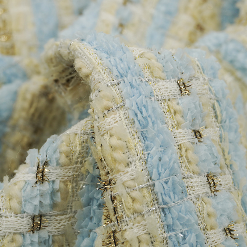 Blue Gold Interlace Plaid Twee - Sewing Tweed Fabric recension och pris