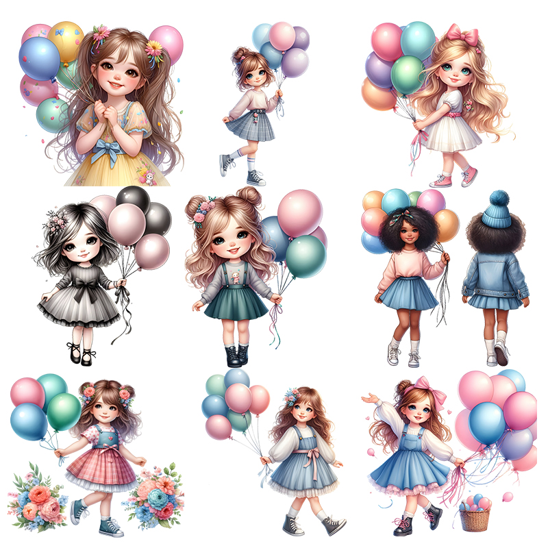 Cute balloon girl DTF heat tra - Iron On Patch recension och pris
