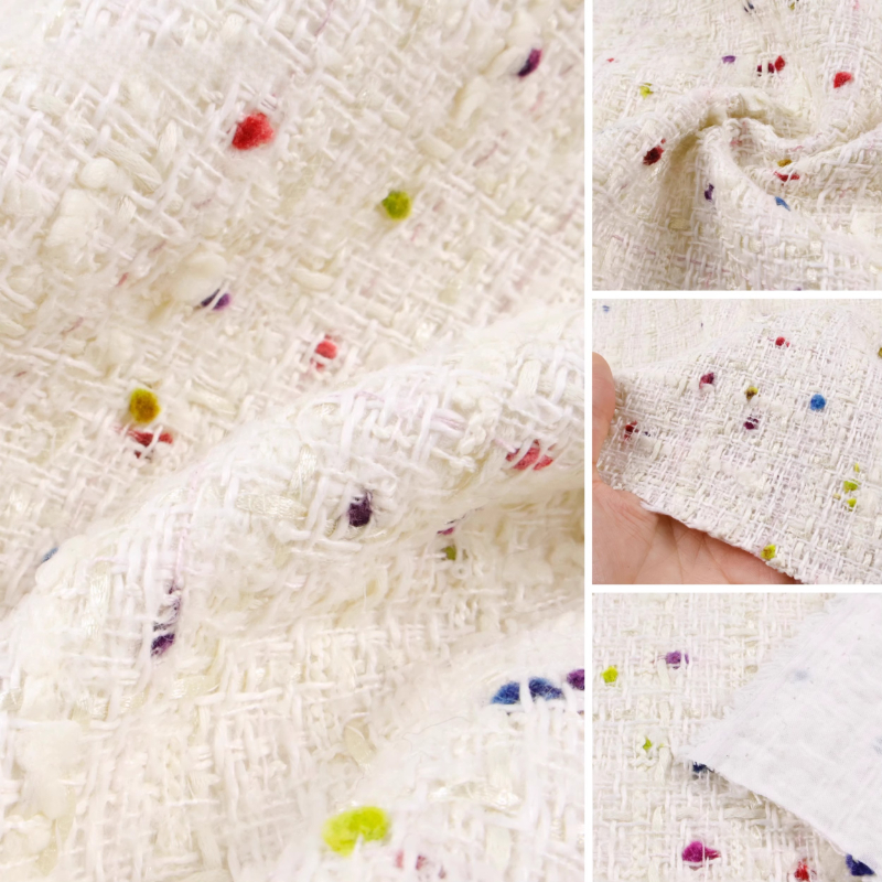 Creamy White 3D Grid Colorful  - Sewing Tweed Fabric recension och pris