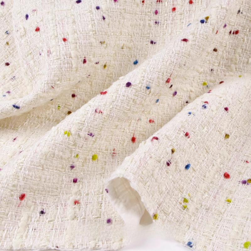 Creamy White 3D Grid Colorful  - Sewing Tweed Fabric recension och pris