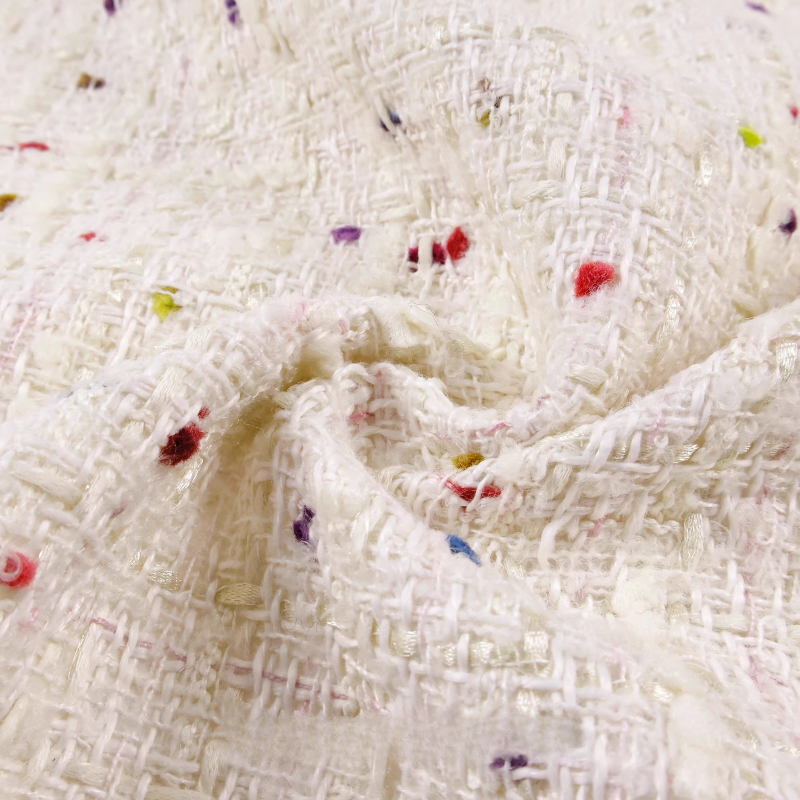 Creamy White 3D Grid Colorful  - Sewing Tweed Fabric recension och pris