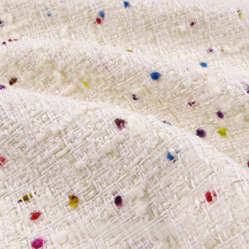 Creamy White 3D Grid Colorful  - Sewing Tweed Fabric recension och pris